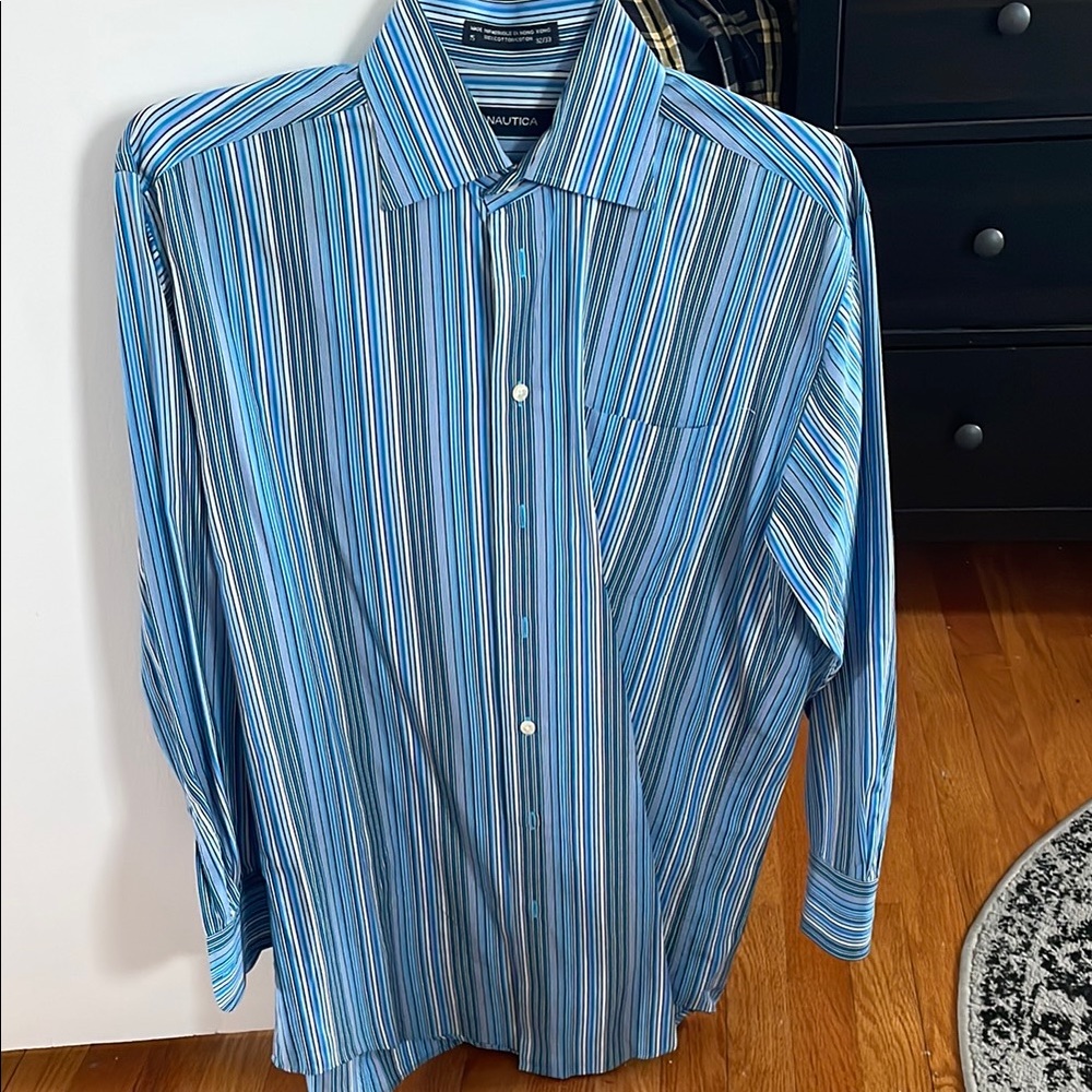 Nautica Men's Blue Striped Shirt